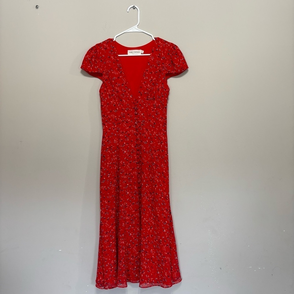 Fame and Partners Red Floral Midi Dress
